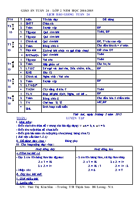 Kế hoạch dạy học lớp 2 - Tuần 24