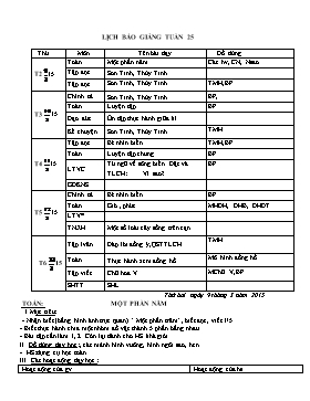 Kế hoạch dạy học lớp 2 - Tuần 25