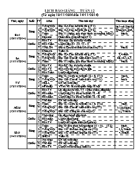 Lịch báo giảng lớp 2 - Tuần 12