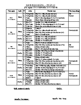 Lịch báo giảng lớp 2 - Tuần 13 đến tuần 20