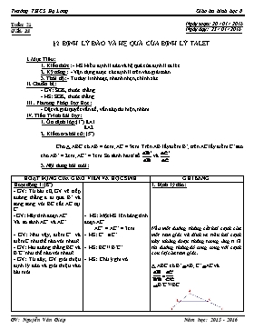 Giáo án Hình học 8 - Tiết 38, Bài 2: Định lý đảo và hệ quả của Định lý Talet - Nguyễn Văn Giáp
