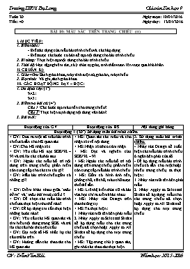 Giáo án Tin học 9 - Tiết 40, Bài 10: Màu sắc trên trang chiếu (Tiếp theo) - Trần Văn Hải