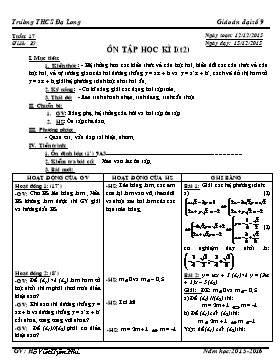 Giáo án Đại số 9 - Tiết 37: Ôn tập học kì I (Tiết 2) - Năm học 2015-2016 - Hồ Viết Uyên Nhi