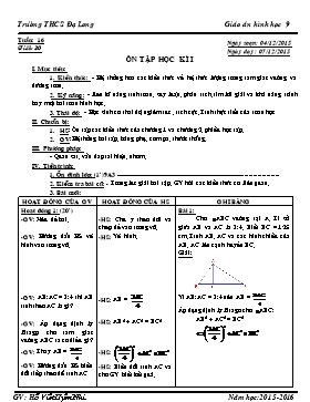 Giáo án Hình học 9 - Tiết 30: Ôn tập học kì I - Năm học 2015-2016 - Hồ Viết Uyên Nhi