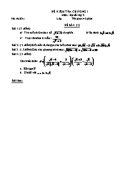 Đề kiểm tra chương I môn: Đại số lớp 9