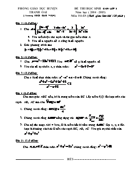 Đề thi học sinh giỏi lớp 8 năm học (2014 – 2015) môn Toán