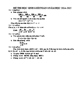 Đề thi học sinh giỏi Toán 8 năm học 2014 - 2015
