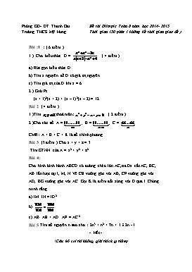 Đề thi Olimpic Toán 8 năm học 2014 - 2015 - Trường THCS Mỹ Hưng
