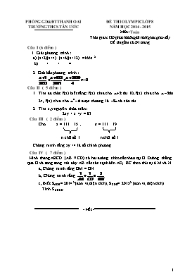 Đề thi olympic lớp 8 năm học 2014 - 2015 môn: Toán