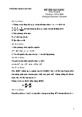 Đề thi olympic môn: Toán 8 năm học: 2014 - 2015 - Trường THCS Kim Thư