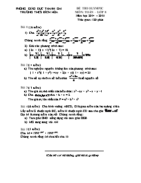Đề thi olympic môn: Toán lớp 8 năm học 2014 – 2015