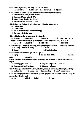 Một số câu hỏi ôn thi môn Tin học