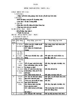 Giáo án Toán - Tiết 96: Hình tròn - Đường tròn